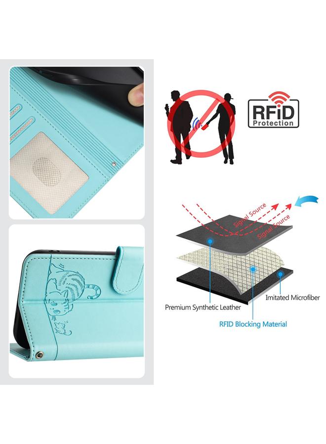 erorex Case For OnePlus Nord CE3 5G India Cat Rat Embossed Pattern RFID Leather Phone Case with Lanyard - Image 5