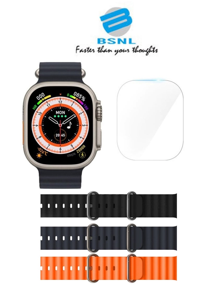 BSNL - BSNL Unisex ULTRA2 Watch 49m 2.19 Inch Big INFINITE Display with 3 STRAPS + WIRELES CHARGER Bluetooth Calling Health and Sports Smartwatch Multicolour - Image 1