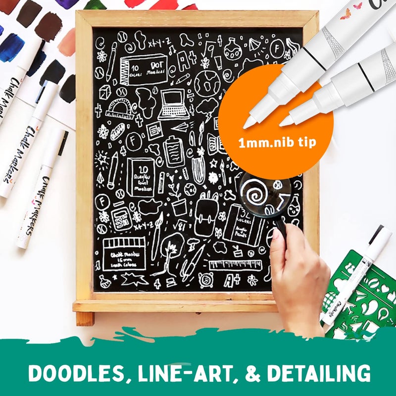 Chalkola Extra Fine Tip White Chalk Markers (4 Pack 1mm Point) Chalk Pens - White Dry Erase Marker Pen for Blackboard, Chalkboards, Windows, Glass, Bistro, Signs - Image 3