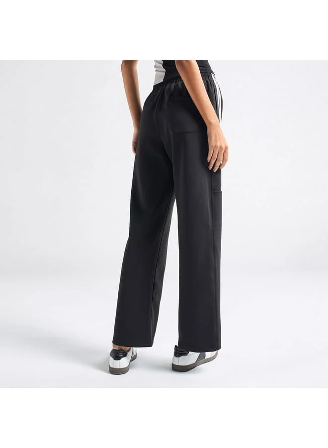 Splash FAV Solid Tape Detail Wide Leg Pants with Cargo Pockets and Drawstring Closure
