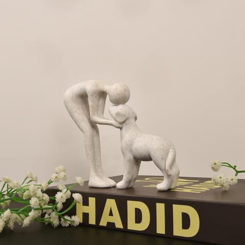 FriyGardcn Abstract Resin Hand-Painted Sculpture of Person and Dog Bonding – Head-to-Head Intimate Figurine Decoration for Office、Living Room、Bedroom、Home， Memory Gifts for Pet Lovers (Sandstone) - Image 5