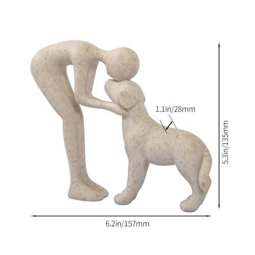 FriyGardcn Abstract Resin Hand-Painted Sculpture of Person and Dog Bonding – Head-to-Head Intimate Figurine Decoration for Office、Living Room、Bedroom、Home， Memory Gifts for Pet Lovers (Sandstone) - Image 4