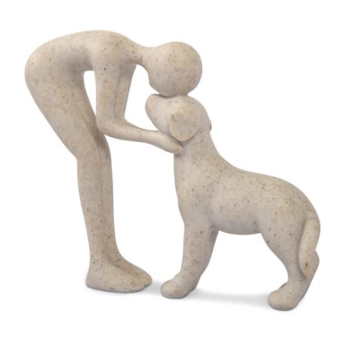 FriyGardcn Abstract Resin Hand-Painted Sculpture of Person and Dog Bonding – Head-to-Head Intimate Figurine Decoration for Office、Living Room、Bedroom、Home， Memory Gifts for Pet Lovers (Sandstone) - Image 1
