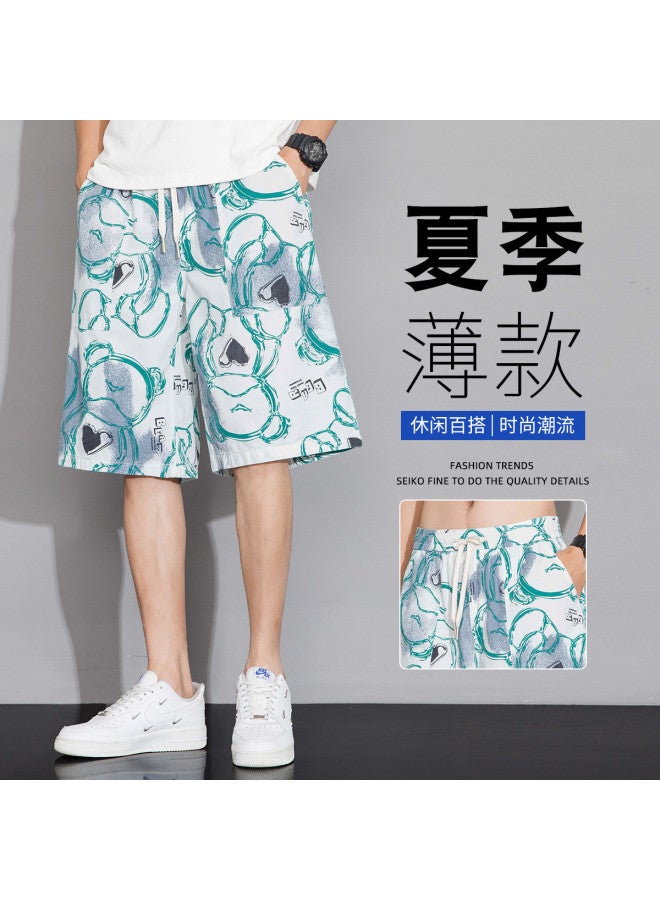 TonLion Summer Thin Graffiti Print Beach Pants - Loose, Breathable, Skin-friendly, Versatile Casual Mid-length Shorts, Korean Style Fashionable 5-point Shorts - Image 4