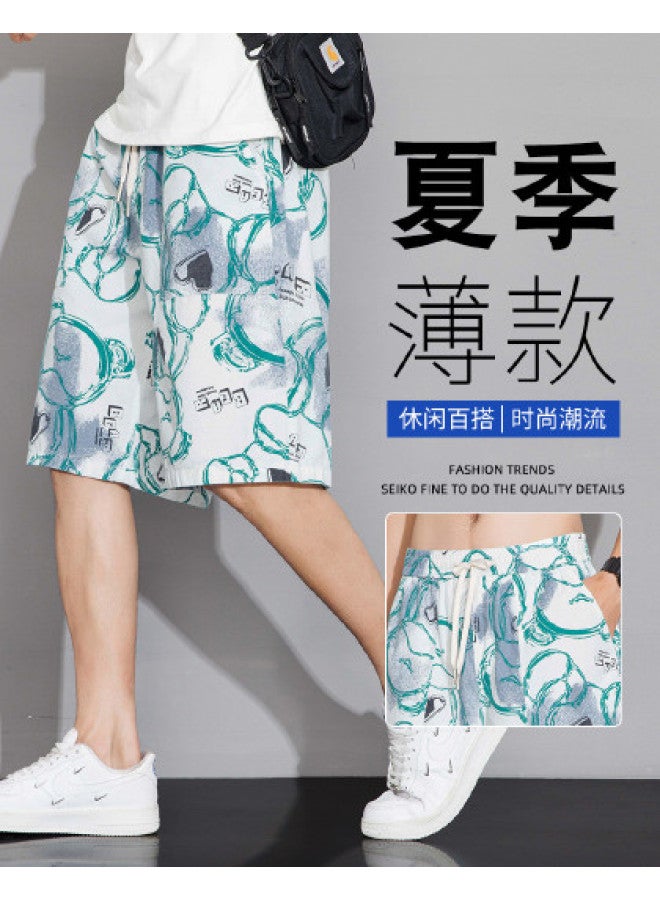TonLion Summer Thin Graffiti Print Beach Pants - Loose, Breathable, Skin-friendly, Versatile Casual Mid-length Shorts, Korean Style Fashionable 5-point Shorts - Image 1