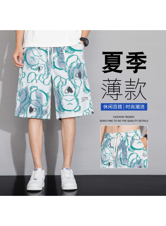 TonLion Summer Thin Graffiti Print Beach Pants - Loose, Breathable, Skin-friendly, Versatile Casual Mid-length Shorts, Korean Style Fashionable 5-point Shorts - Image 3