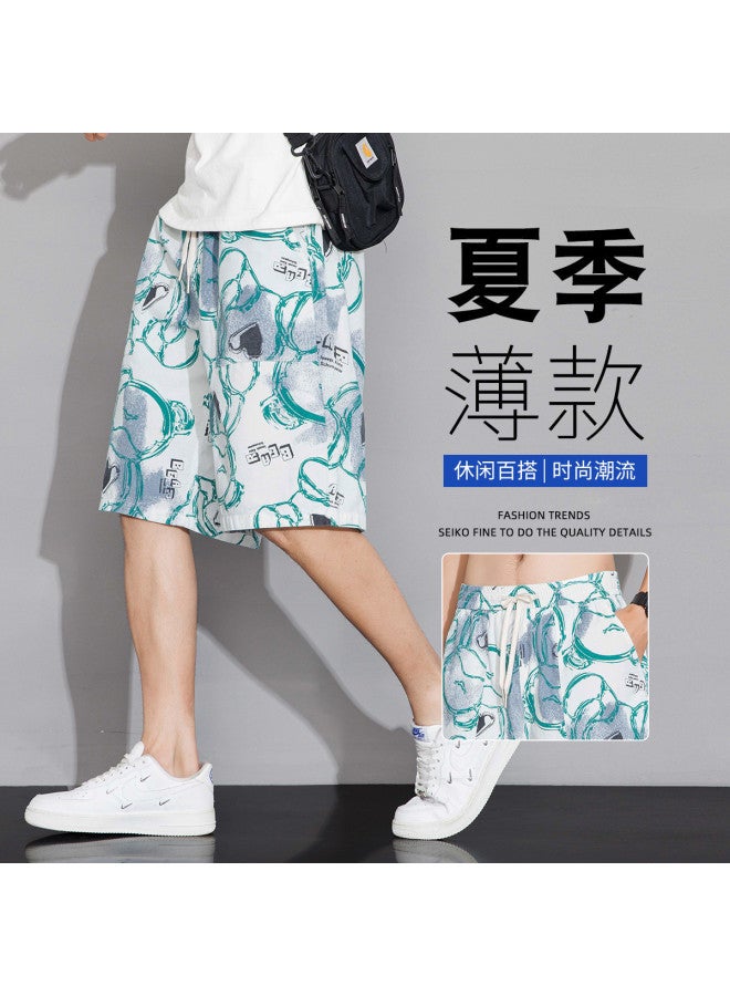 TonLion Summer Thin Graffiti Print Beach Pants - Loose, Breathable, Skin-friendly, Versatile Casual Mid-length Shorts, Korean Style Fashionable 5-point Shorts - Image 2