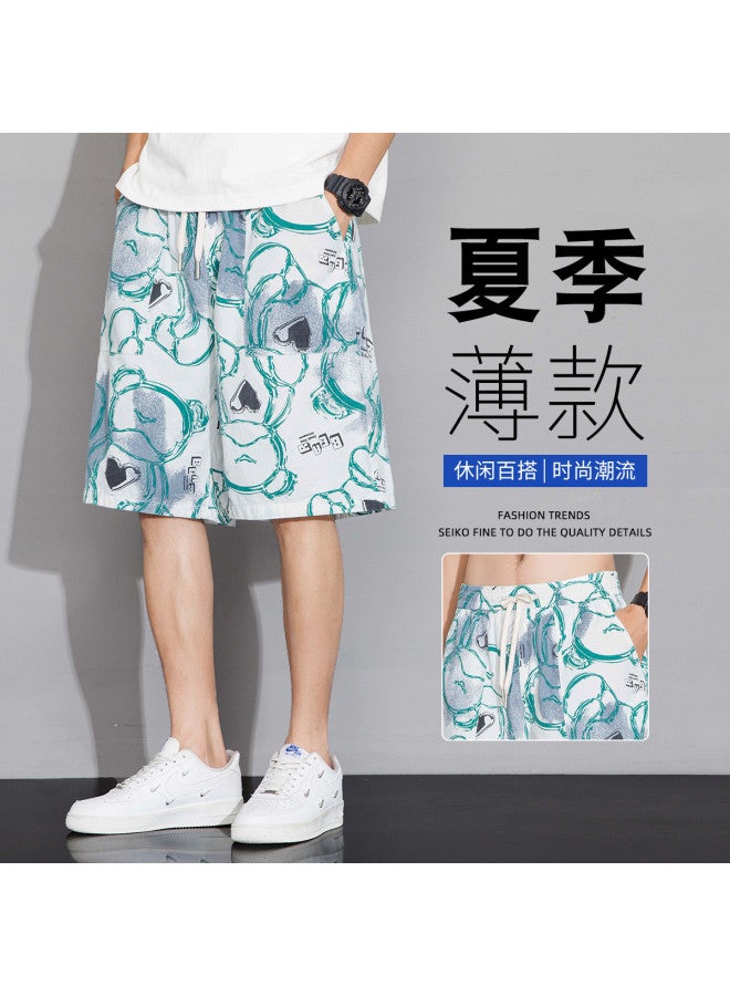 TonLion Summer Thin Graffiti Print Beach Pants - Loose, Breathable, Skin-friendly, Versatile Casual Mid-length Shorts, Korean Style Fashionable 5-point Shorts - Image 5