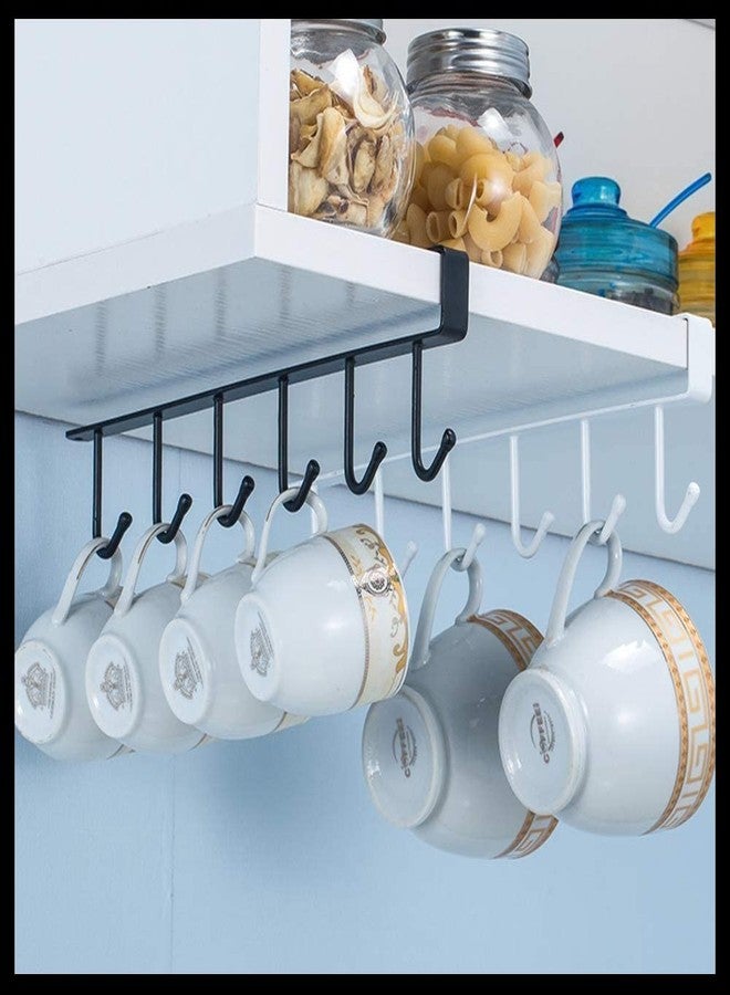Prextex Pack of 1 Metal Multifunction Under Shelf Coffee Mug Cup Holder Rack Organizer Stand for Kitchen Counter, Cabinet, Table with 6 Hooks - Black - Image 2