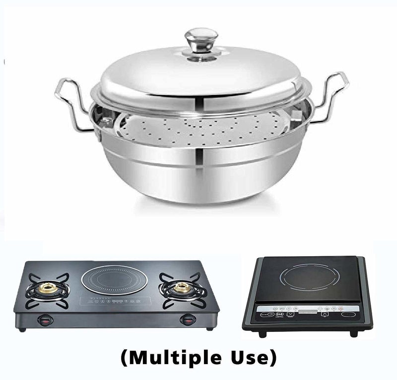 WayMore® Stainless Steel Idli Cooker with Induction Bottom (28.5 cm) | 7-in-1 Big Size Multi Kadai Steamer with 7 Plates (Idli, Mini Idli, Dhokla, Patra & Momos) - Image 4