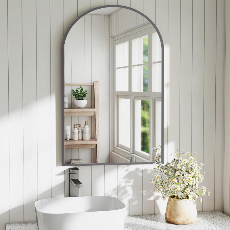 DUMOS Black Metal Arch Vanity Rounded Rectangle Bathroom Mirrors for Over Sink Wall, 24x37 Inch Large Matte Mirror, Modern Decorative for Restroom, Farmhouse - Image 1