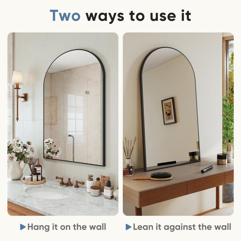 DUMOS Black Metal Arch Vanity Rounded Rectangle Bathroom Mirrors for Over Sink Wall, 24x37 Inch Large Matte Mirror, Modern Decorative for Restroom, Farmhouse - Image 2