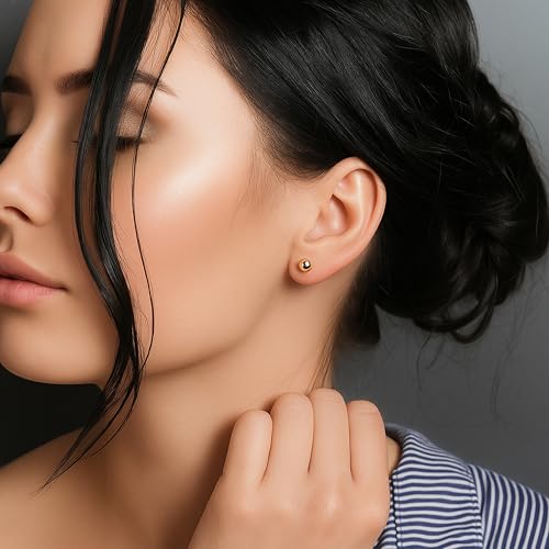 Kezef 14K Gold Filled Ball Stud Earrings for Women - Thick 14K Gold Layer, Hypoallergenic for Sensitive Ears, Round Studs | 6mm - Image 4