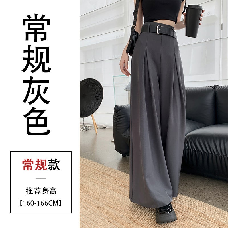 Real Shot Suit Wide-leg Pants Womens 2024 Spring New High Waist Slim-fit All-match Straight Casual Pants gray conventional style 
