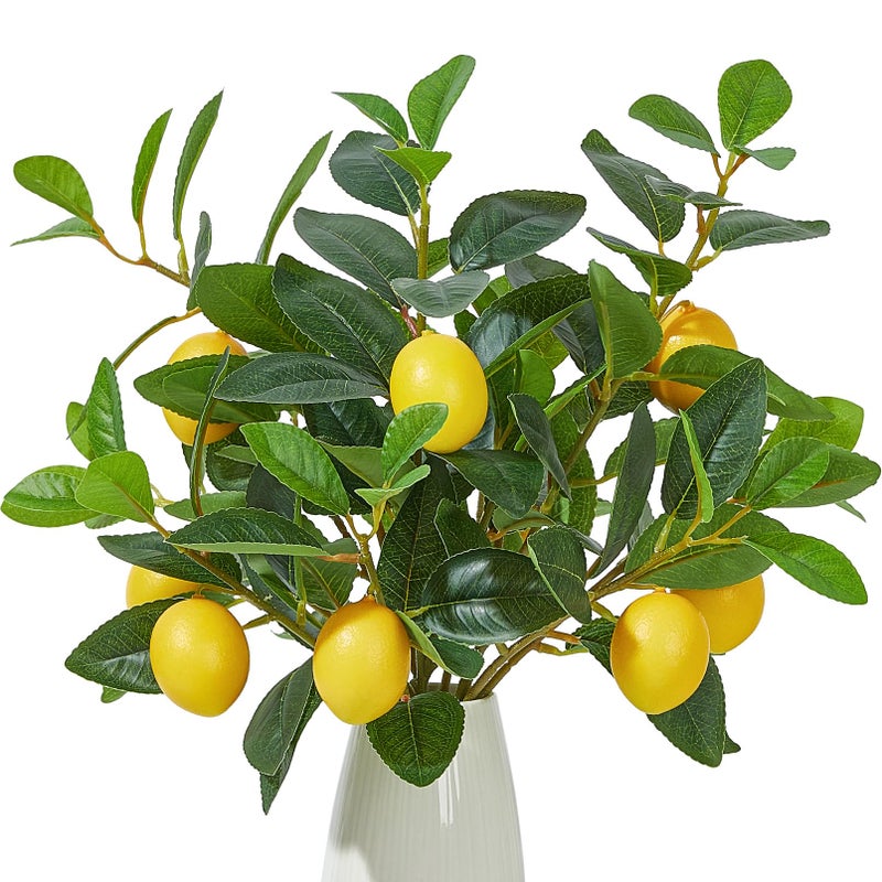 Heleze 3 Pcs Artificial Lemons Tree Branches  Faux Greenery Stems Realistic Lemon Branch with Lifelike Leaves Fake Lemon Plant for Home Dining Table Kitchen Decor 18 Inch