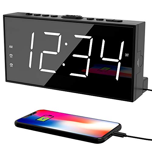 PPLEE Alarm Clock for Bedroom, 2 Alarms Loud LED Big Display Plug in Simple Basic Digital Clock with USB Charging Port, Adjustable Volume, Dimmable, Snooze for Deep Sleepers Kids Elderly Home Office - Image 1