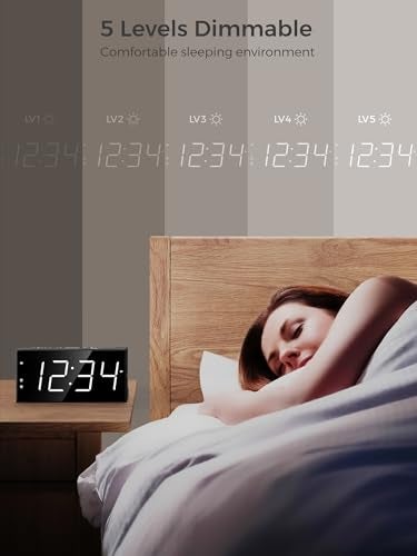PPLEE Alarm Clock for Bedroom, 2 Alarms Loud LED Big Display Plug in Simple Basic Digital Clock with USB Charging Port, Adjustable Volume, Dimmable, Snooze for Deep Sleepers Kids Elderly Home Office - Image 4