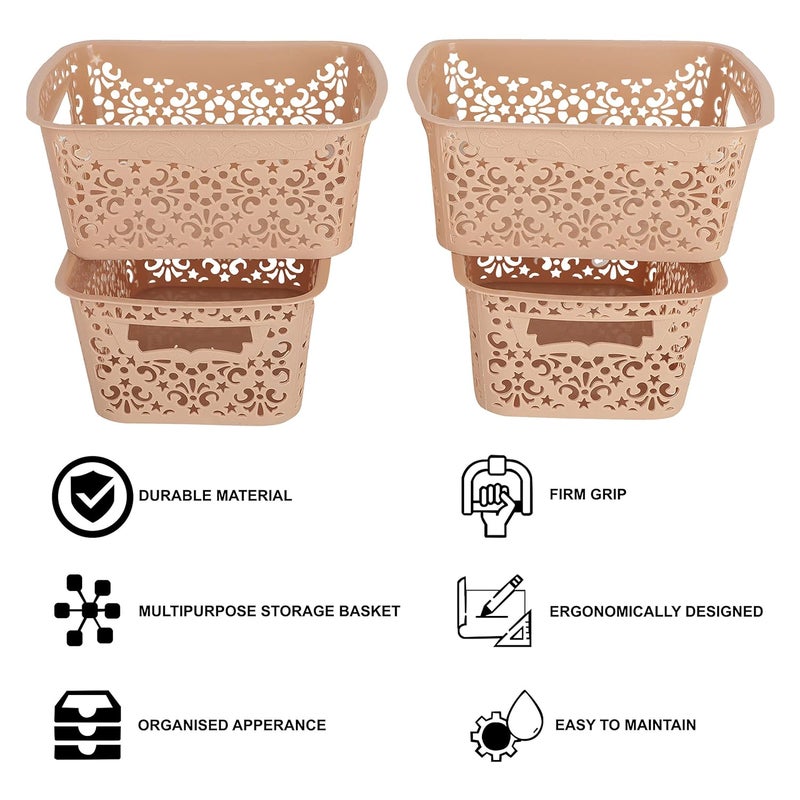 Cutting EDGE Unbreakable Plastic Turkish Baskets Without Lid for Fruit Vegetable Bathroom Stationary Toys Home Rectangular Basket Set of 4 Beige Small Dimension 235X17X101 cm - Image 2