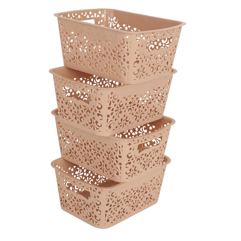 Cutting EDGE Unbreakable Plastic Turkish Baskets Without Lid for Fruit Vegetable Bathroom Stationary Toys Home Rectangular Basket Set of 4 Beige Small Dimension 235X17X101 cm - Image 1