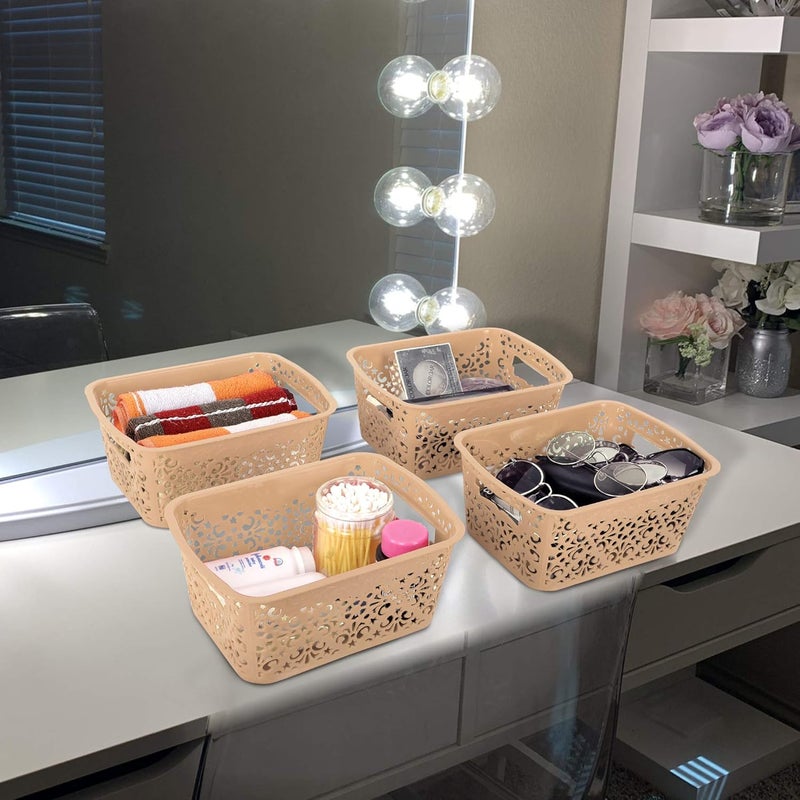 Cutting EDGE Unbreakable Plastic Turkish Baskets Without Lid for Fruit Vegetable Bathroom Stationary Toys Home Rectangular Basket Set of 4 Beige Small Dimension 235X17X101 cm - Image 5