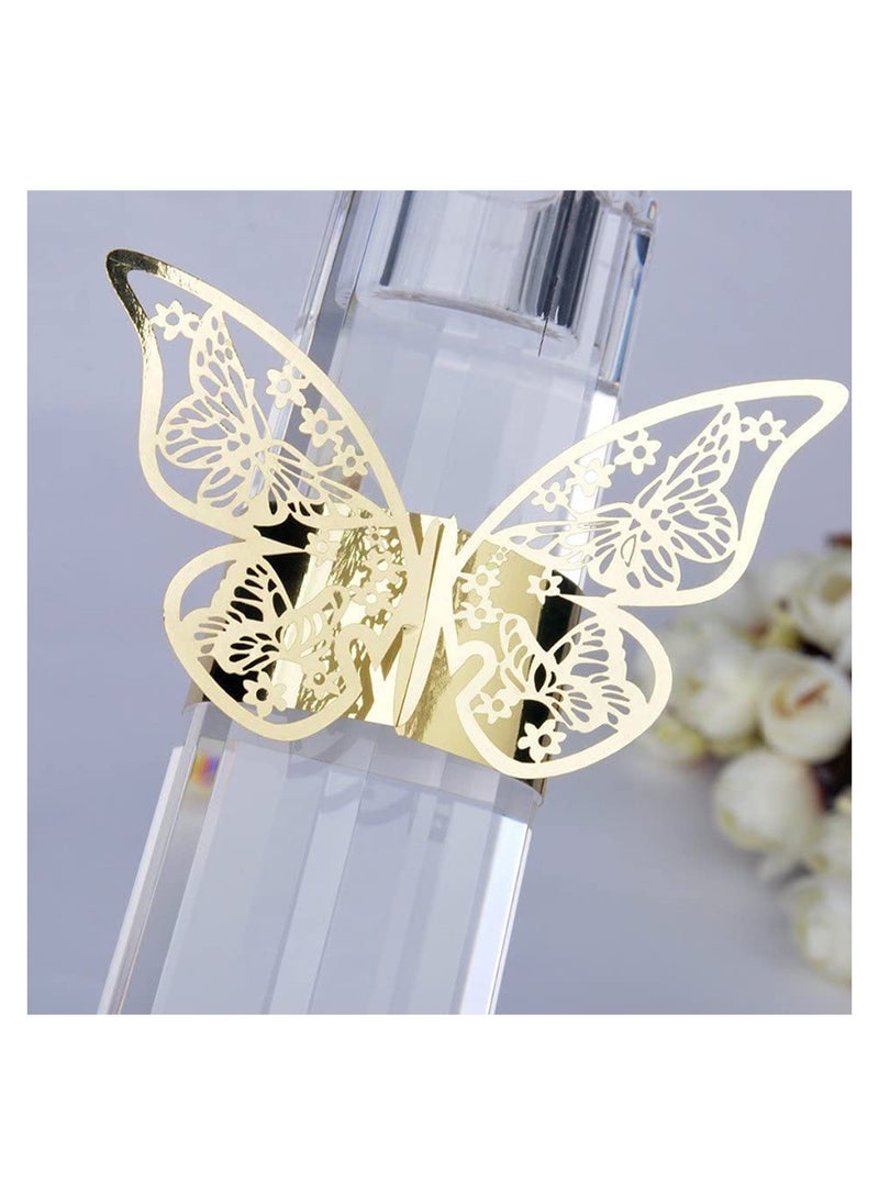 SYOSI - Napkin Rings, Table Decoration Beautiful and Practical, Laser Cut Butterfly Shape Foil Paper Holder, for Weddings Party Serviette Restaurant (Gold 100Pcs) - Image 1