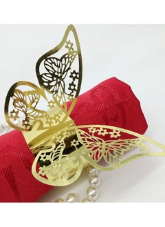 Napkin Rings, Table Decoration Beautiful and Practical, Laser Cut Butterfly Shape Foil Paper Holder, for Weddings Party Serviette Restaurant (Gold 100Pcs)
