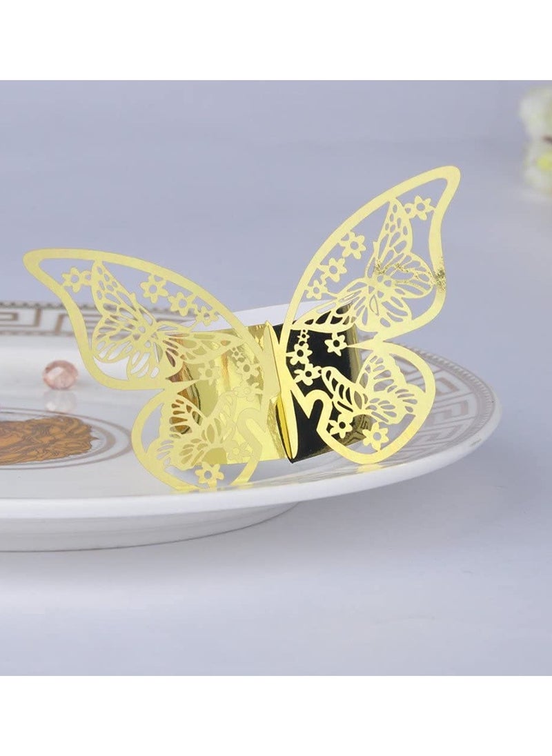 SYOSI - Napkin Rings, Table Decoration Beautiful and Practical, Laser Cut Butterfly Shape Foil Paper Holder, for Weddings Party Serviette Restaurant (Gold 100Pcs) - Image 1