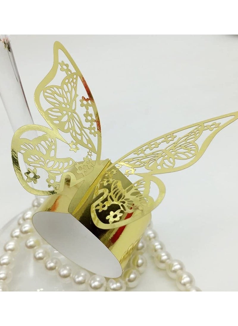 SYOSI - Napkin Rings, Table Decoration Beautiful and Practical, Laser Cut Butterfly Shape Foil Paper Holder, for Weddings Party Serviette Restaurant (Gold 100Pcs) - Image 1
