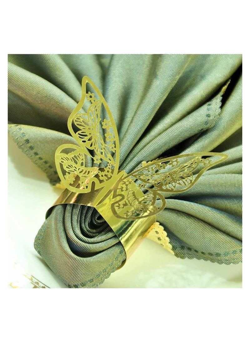 SYOSI - Napkin Rings, Table Decoration Beautiful and Practical, Laser Cut Butterfly Shape Foil Paper Holder, for Weddings Party Serviette Restaurant (Gold 100Pcs) - Image 1