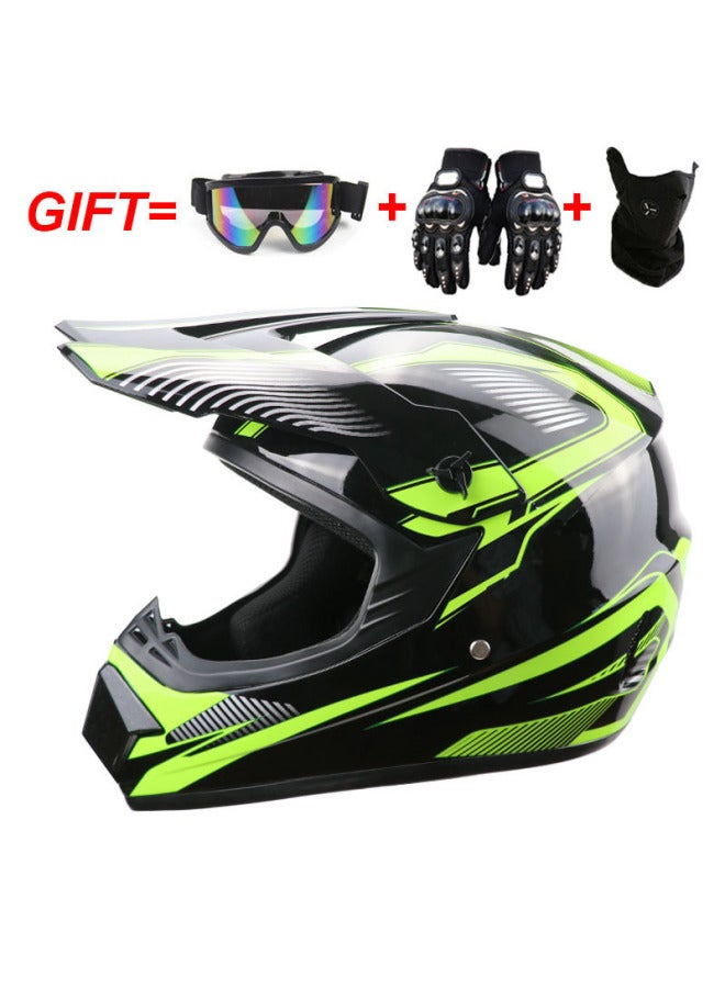 ABS Motorcycle Half Helmet, Off-Road Four Seasons with Track Goggles, Mask & Gloves (Bright Yellow)
