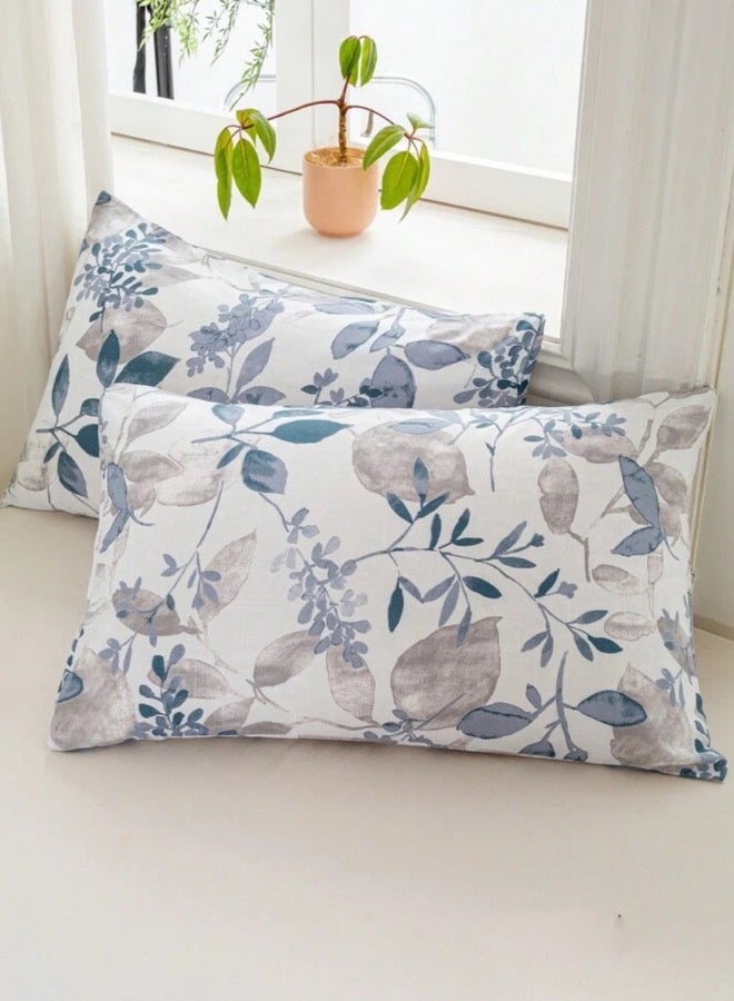 LUNA Home King size 6 pieces bedding set, grey and blue  leaf floral pattern soft skin frendly duvet cover set. - Image 5