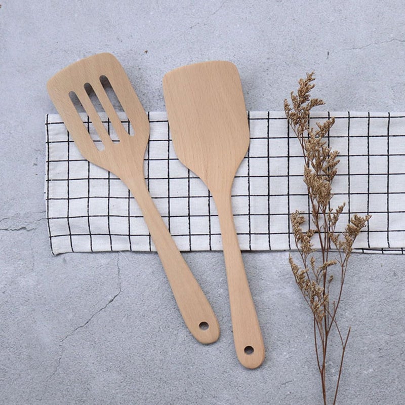 2pcs Beech Wood Griddle Spatulas with Long Handle, Burger Turner and Pancake Spatula Set for Home Cooking and Baking - Image 5