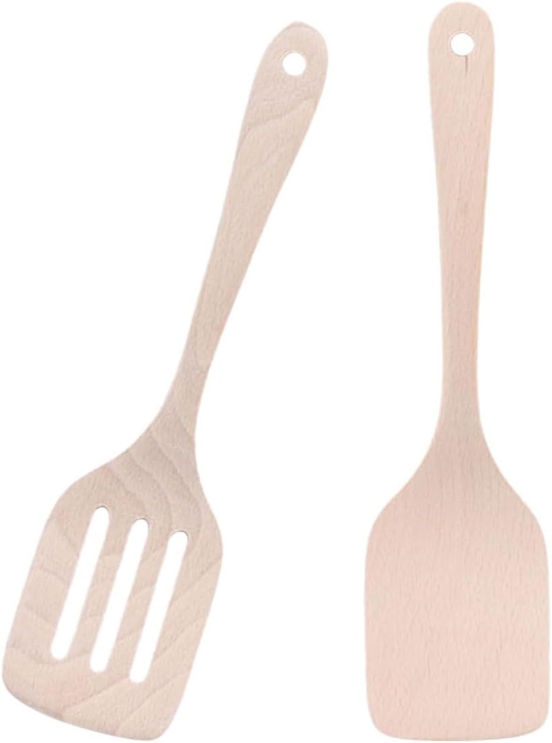 2pcs Beech Wood Griddle Spatulas with Long Handle, Burger Turner and Pancake Spatula Set for Home Cooking and Baking - Image 1