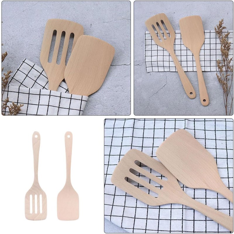 2pcs Beech Wood Griddle Spatulas with Long Handle, Burger Turner and Pancake Spatula Set for Home Cooking and Baking - Image 3
