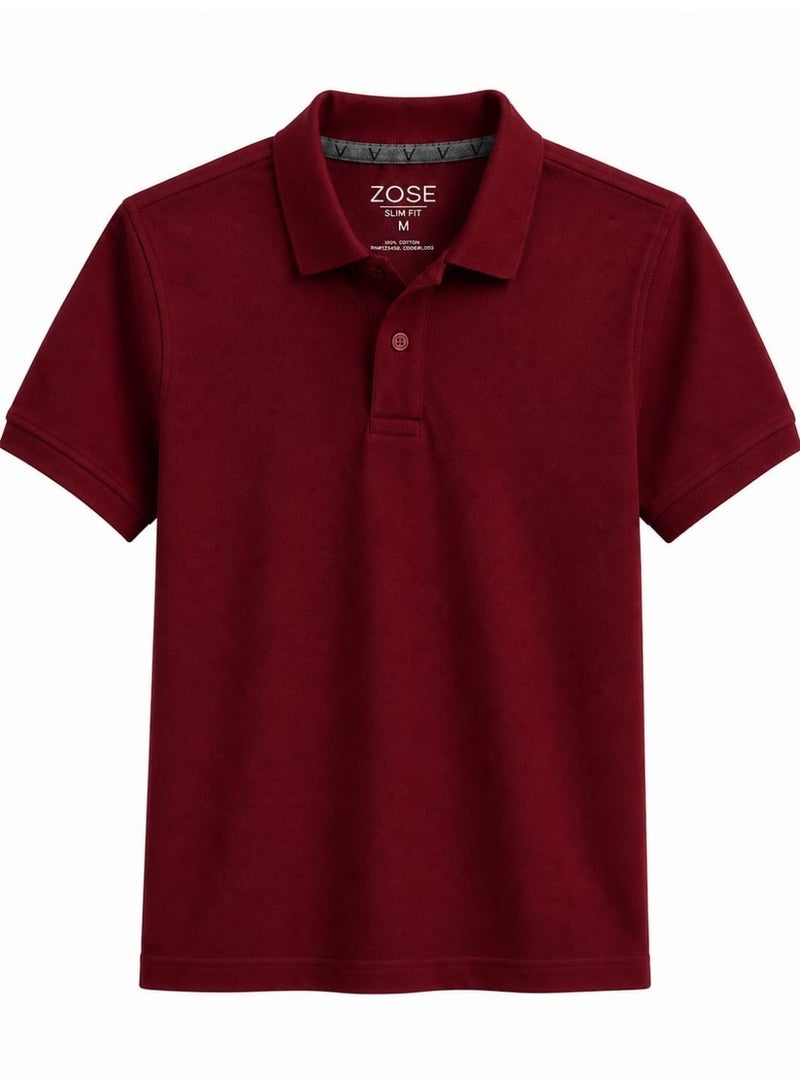 Zose Men's Slim Fit Polo T-Shirt, Classic Collar, Short Sleeve, Maroon Red - Image 4