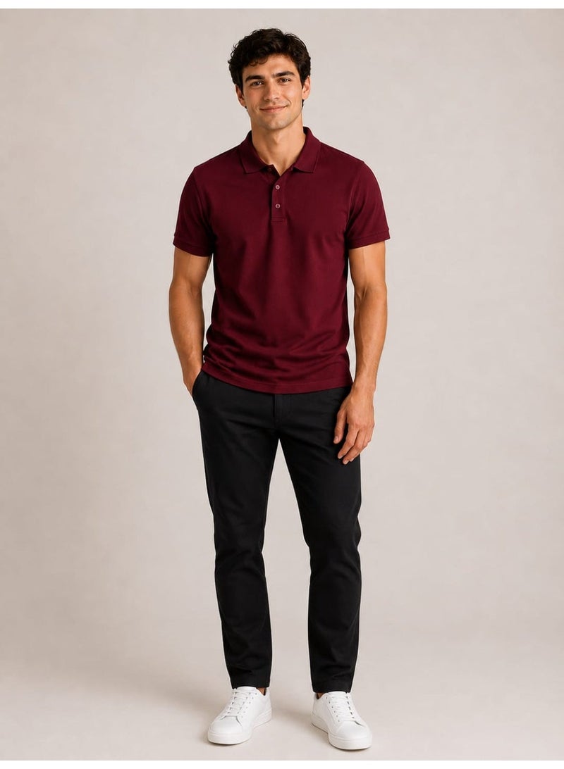 Zose Men's Slim Fit Polo T-Shirt, Classic Collar, Short Sleeve, Maroon Red - Image 2