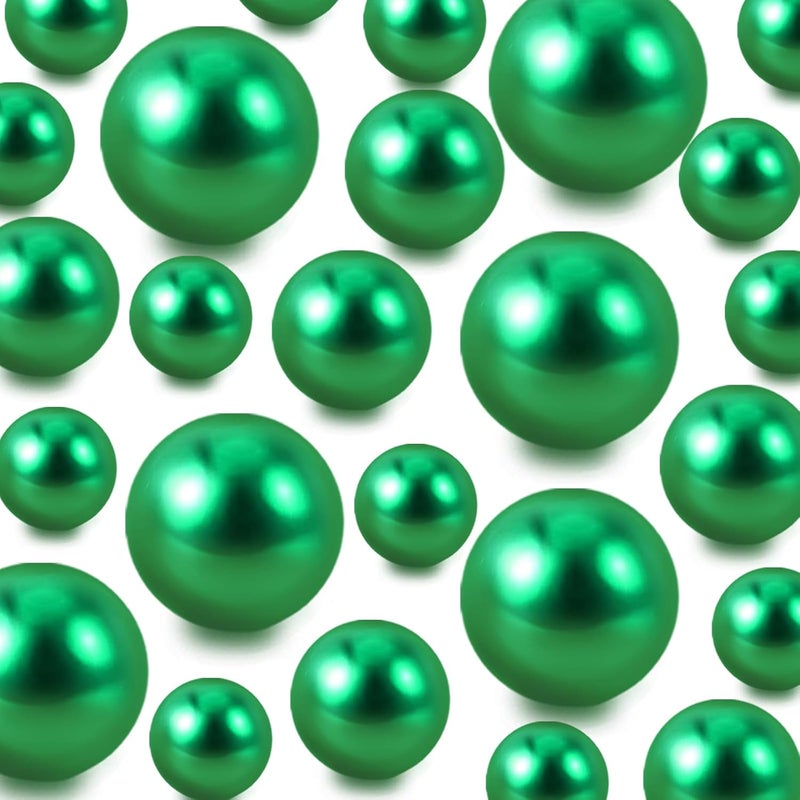 Zsynka 60 Pieces Floating NO Hole Pearls and 500 Pieces Transparent Water Gels,Pearl Beads Gold Floating Beads for Vases Floating Candles Home Weddings Table Centerpieces Party Decor (Green) - Image 1