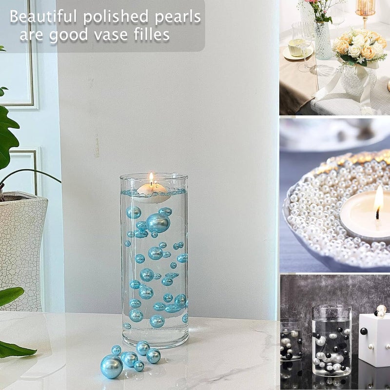 Zsynka 60 Pieces Floating NO Hole Pearls and 500 Pieces Transparent Water Gels,Pearl Beads Gold Floating Beads for Vases Floating Candles Home Weddings Table Centerpieces Party Decor (Green) - Image 2