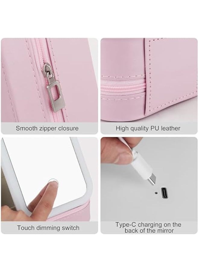 Generic Travel Makeup Jewelry Case with LED Mirror, Small Makeup Bag with Lighted Mirror, Three-Color Adjustable Makeup Mirror Storage Box, Portable Organizer Vanity Case for Women Beauty Tools, Pink,  - Image 5