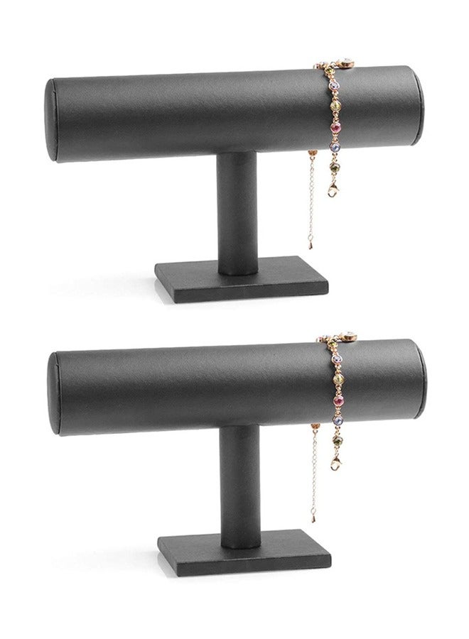 ZCM-HAPPY 2 Pieces Black Leather Single Layer Jewelry Stand Display, Elegant Display for Bracelets, Necklaces and Wrist Watches, Jewelry Organizer  - Image 1