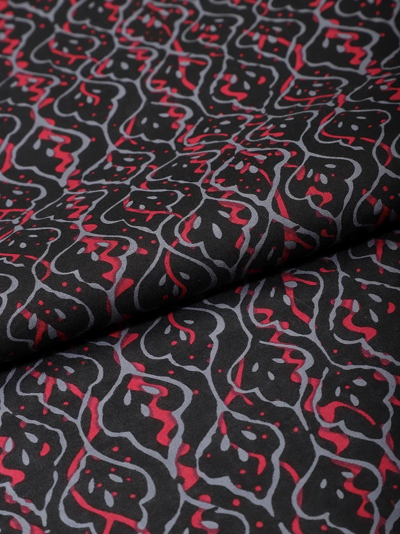 أيه كيه إس Ikat Pattern Block Print Fabric Charcoal One Meter