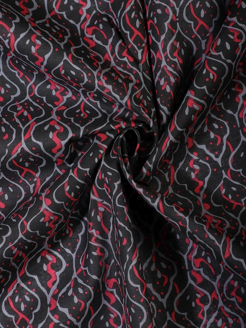 أيه كيه إس Ikat Pattern Block Print Fabric Charcoal One Meter