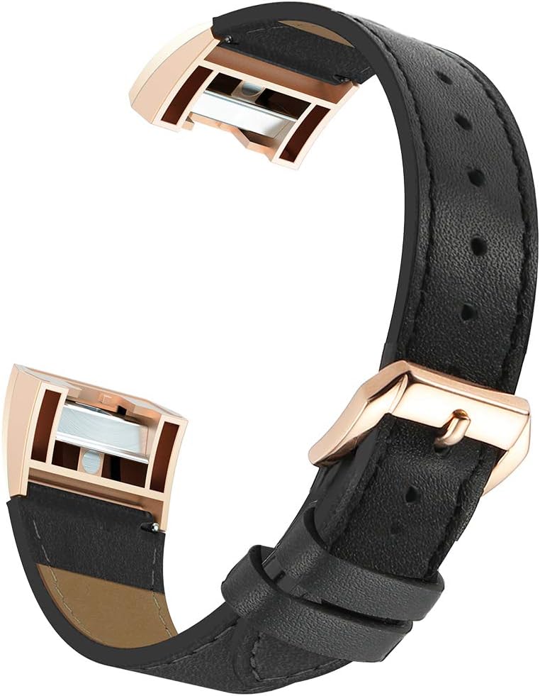 Simpeak Leather Band Compatible with Fitbit Charge 2 Only Genuine Leather Wristband Strap Replacement for Fitbit Charge2 Black BandRose Gold Adaptor - Image 4