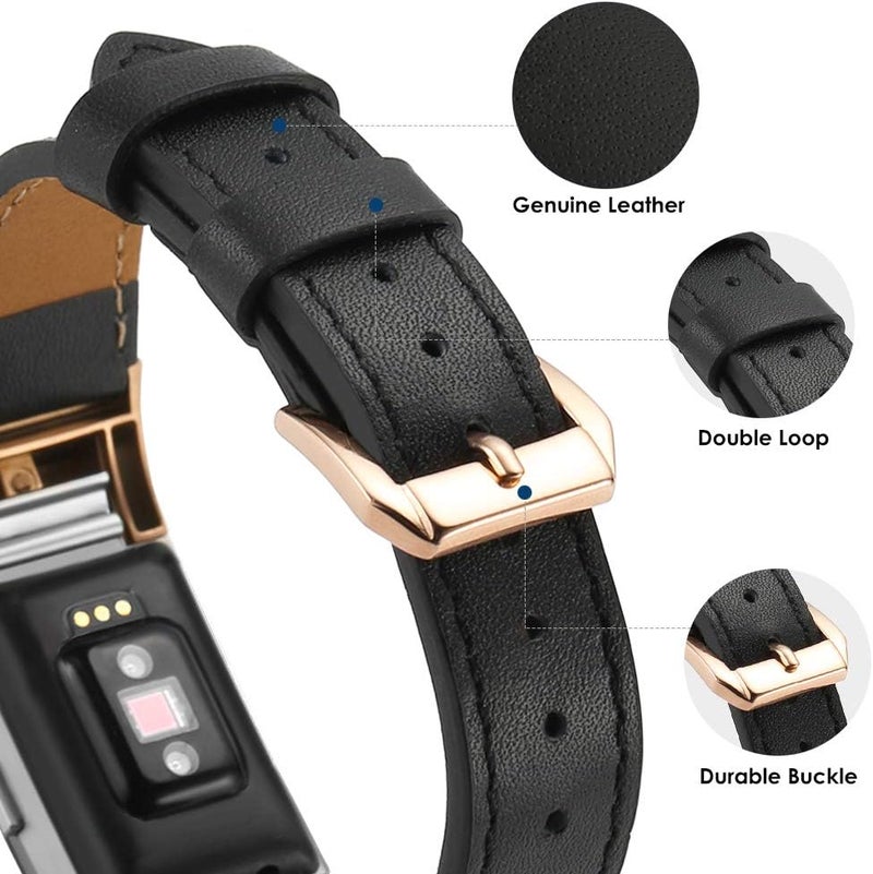 Simpeak Leather Band Compatible with Fitbit Charge 2 Only Genuine Leather Wristband Strap Replacement for Fitbit Charge2 Black BandRose Gold Adaptor - Image 5