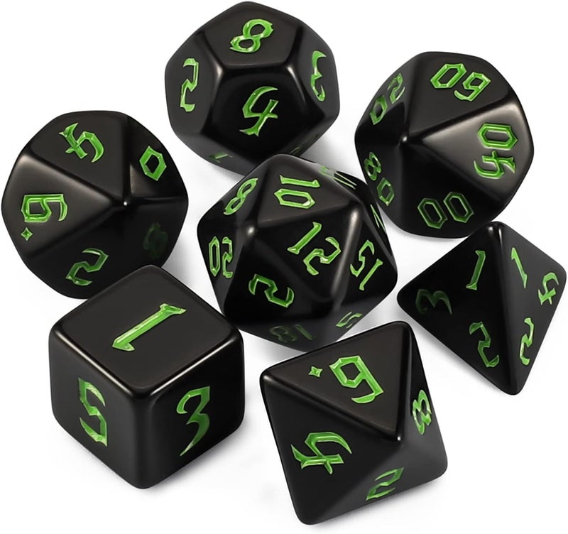 QMAY DND Dice Set -D&D Polyhedral Dice (7 Pcs) for Dungeons and Dragons (Pure Black) - Image 1