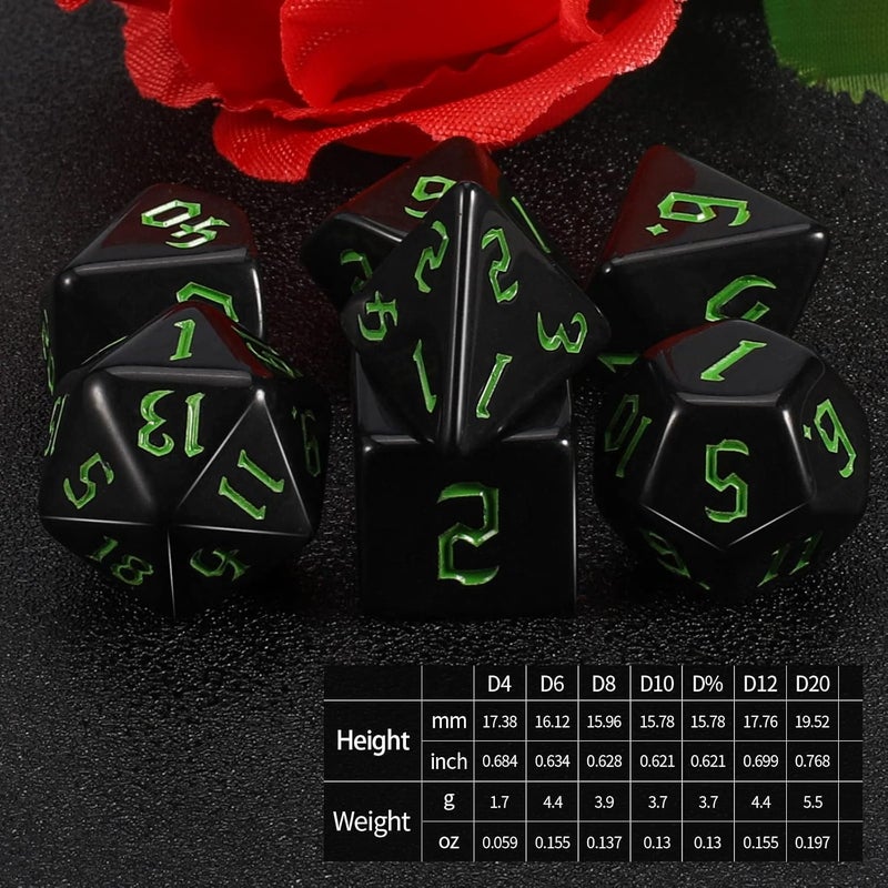 QMAY DND Dice Set -D&D Polyhedral Dice (7 Pcs) for Dungeons and Dragons (Pure Black) - Image 2