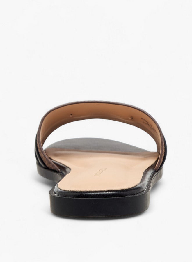 Flora Bella By Shoexpress Women's Textured Slip-On Flat Sandals with Metal Accent  - Image 5