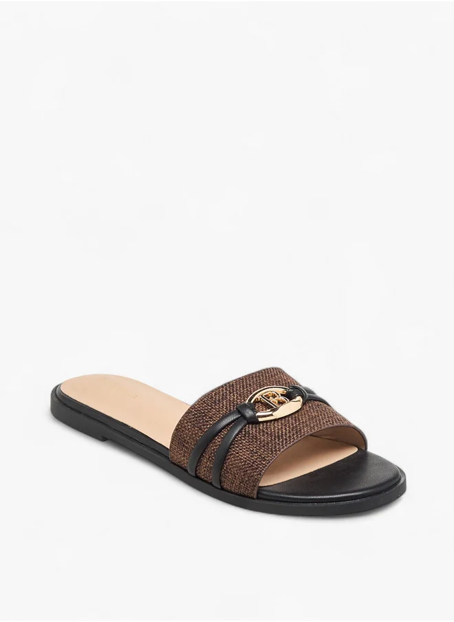 Flora Bella By Shoexpress Women's Textured Slip-On Flat Sandals with Metal Accent