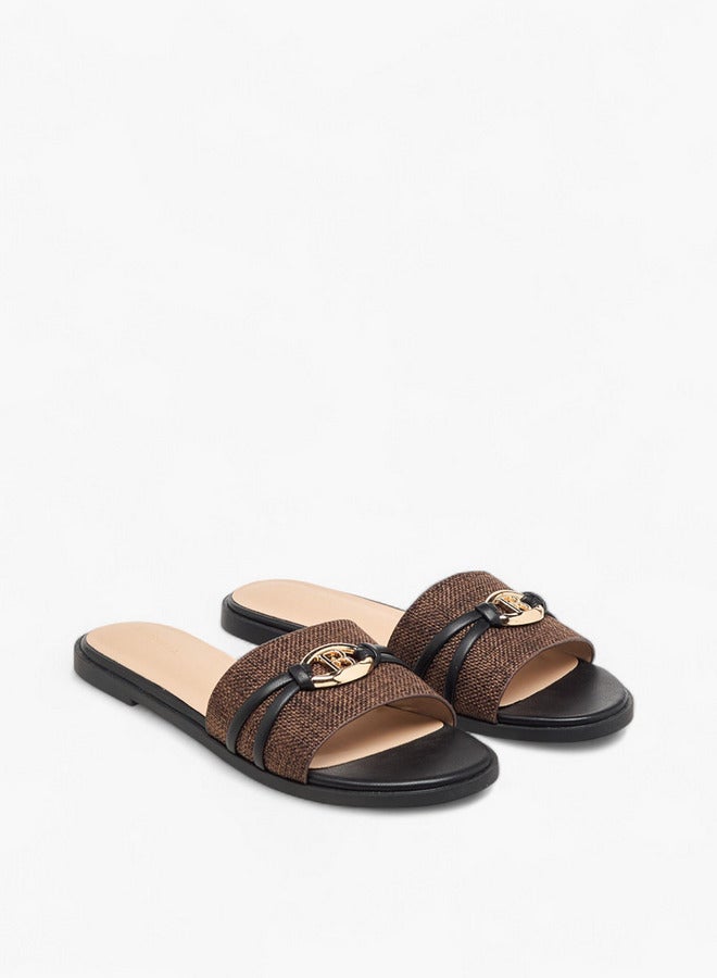 Flora Bella By Shoexpress Women's Textured Slip-On Flat Sandals with Metal Accent  - Image 1