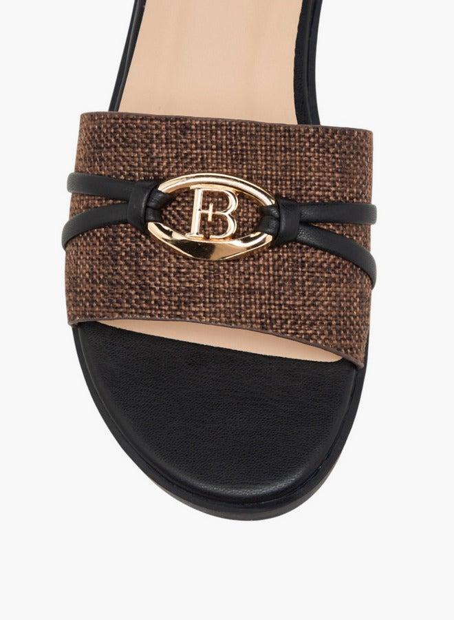 Flora Bella By Shoexpress Women's Textured Slip-On Flat Sandals with Metal Accent - Image 4